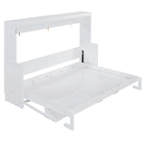 Save Space Folding Wall Bed with Desk, Queen Size Wood Hideaway Bed with Hydraulic Lift Design for Small Space Bedroom Guest Room, White MaiDeHaoo