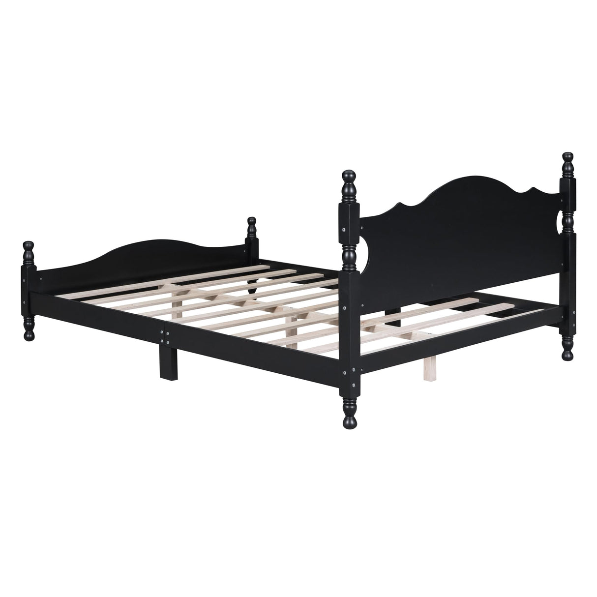 Harper & Bright Designs Retro Style Queen Size Platform Bed Frame with Sturdy Headboard in Black Harper & Bright Designs