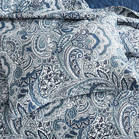 Autumn Dream Cotton Bedspread Quilt Sets, 3 Pieces Reversible Comforter Coverlet Sets,Blue Floral Paisley Bedspread,King Size Autumn Dream
