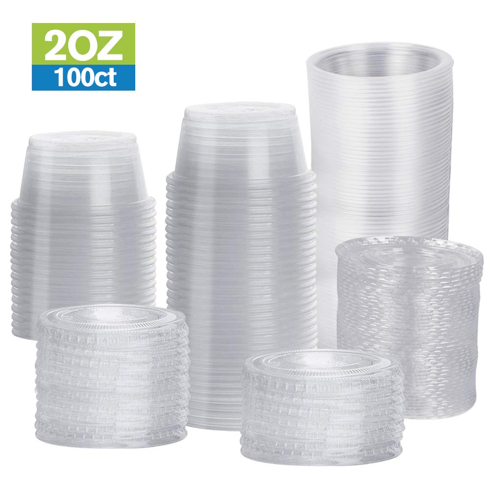 TashiBox 2 oz 100 Sets Disposable Plastic Cups with Lids, Jello Shot Cups Souffle Cups… TashiBox
