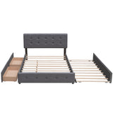 Harper & Bright Designs Queen Size Bed with 2 Storage Drawers & a Twin XL Trundle, Upholstered Platform Queen Bed Frame with Tufted Headboard, Linen Fabric, No Box Spring Needed,Dark Gray Harper & Bright Designs