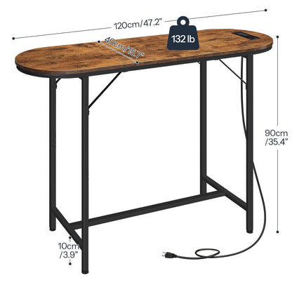 HOOBRO Rustic Brown Bar Table with Charging Station and USB Ports, 47.2" Counter Height Pub Table