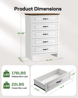 Marsail 5 Drawer Dresser for Bedroom, Farmhouse Wood Wide Chest of Drawers, Storage Dressers Organizer with Anti-Slip Kit for Living Room, Bedroom & Hallway Marsail