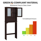 Yaheetech Over The Toilet Storage Cabinet, Free Standing Toilet Rack with Adjustable Shelves and Tempered Glass Doors for Bathroom Washroom, Espresso Yaheetech