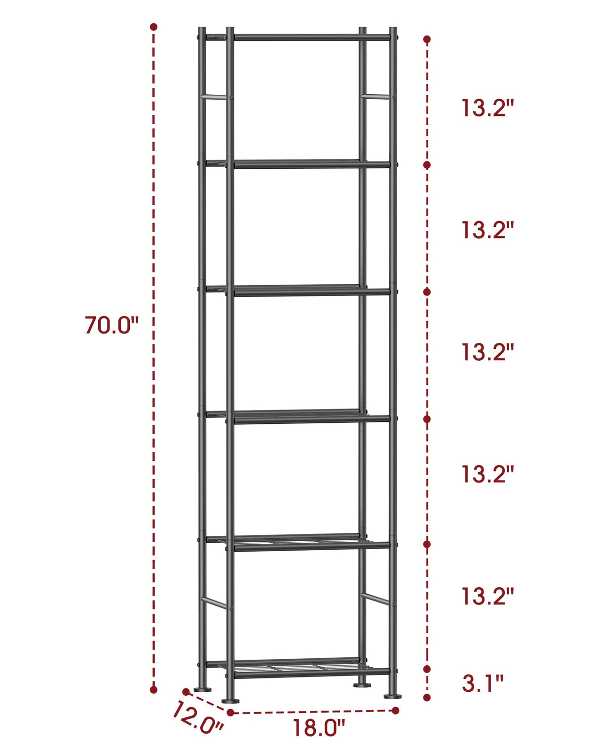 Sakugi Storage Shelves - 6 Tier Shelf Organizer, Sturdy Metal Garage Shelving with Adjustable Leveling Feet, Space-Saving Shelves Organizer for Pantry, Laundry, Kitchen (18" x 12" x 70", Black) Sakugi
