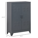 HOMCOM Industrial Storage Cabinet, Steel Garage Cabinet with Double Doors and Adjustable Shelves, Grey HOMCOM