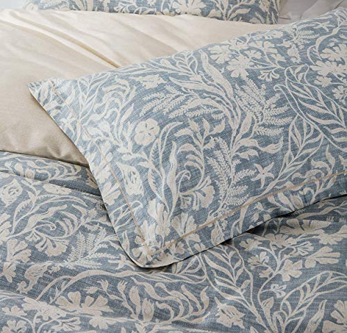 SLEEPBELLA Duvet Cover Queen Size, 600 Thread Count Cotton Beige & Bluish Grey Printed with Luxurious Leaves Pattern Reversible Botanical Comforter Cover Sets, Bedding Set 3Pcs (Queen, Beige Paisley) SLEEPBELLA