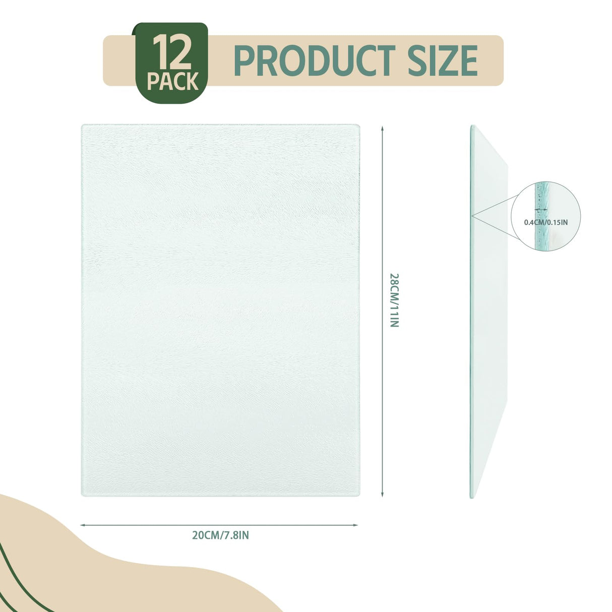 12 Pack Sublimation Glass Cutting Boards Blank, Sublimation Tempered Glass Cutting Boards Anti Slip Cutting Board Glass Chopping Boards DIY for Heat Press Machine, 11 x 8 Inch WHEATHUSK