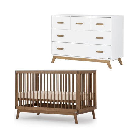 dadada Soho Baby Nursery Furniture Set. Baby Crib and Dresser Set Combo. Soho 3-in-1 Convertible Crib and Matching 5 Drawer Dresser. Walnut Beechwood dadada