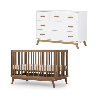dadada Soho Baby Nursery Furniture Set. Baby Crib and Dresser Set Combo. Soho 3-in-1 Convertible Crib and Matching 5 Drawer Dresser. Walnut Beechwood