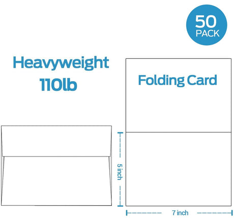 Ohuhu Blank White Cards and Envelopes 50 Pack - 5" x 7" Heavyweight Folded Cardstock and A7 Envelopes for DIY Greeting Cards Wedding Birthday Invitations Baby Shower Thank You Cards and All Occasions Ohuhu