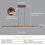 Mikeru Linear Chandelier, 47" Modern Chandelier Walnut LED Dimmable 3000k-6000k Wood LED Pendant Light, Hanging Light Fixture for Restaurant Bar Office Living Room Mikeru