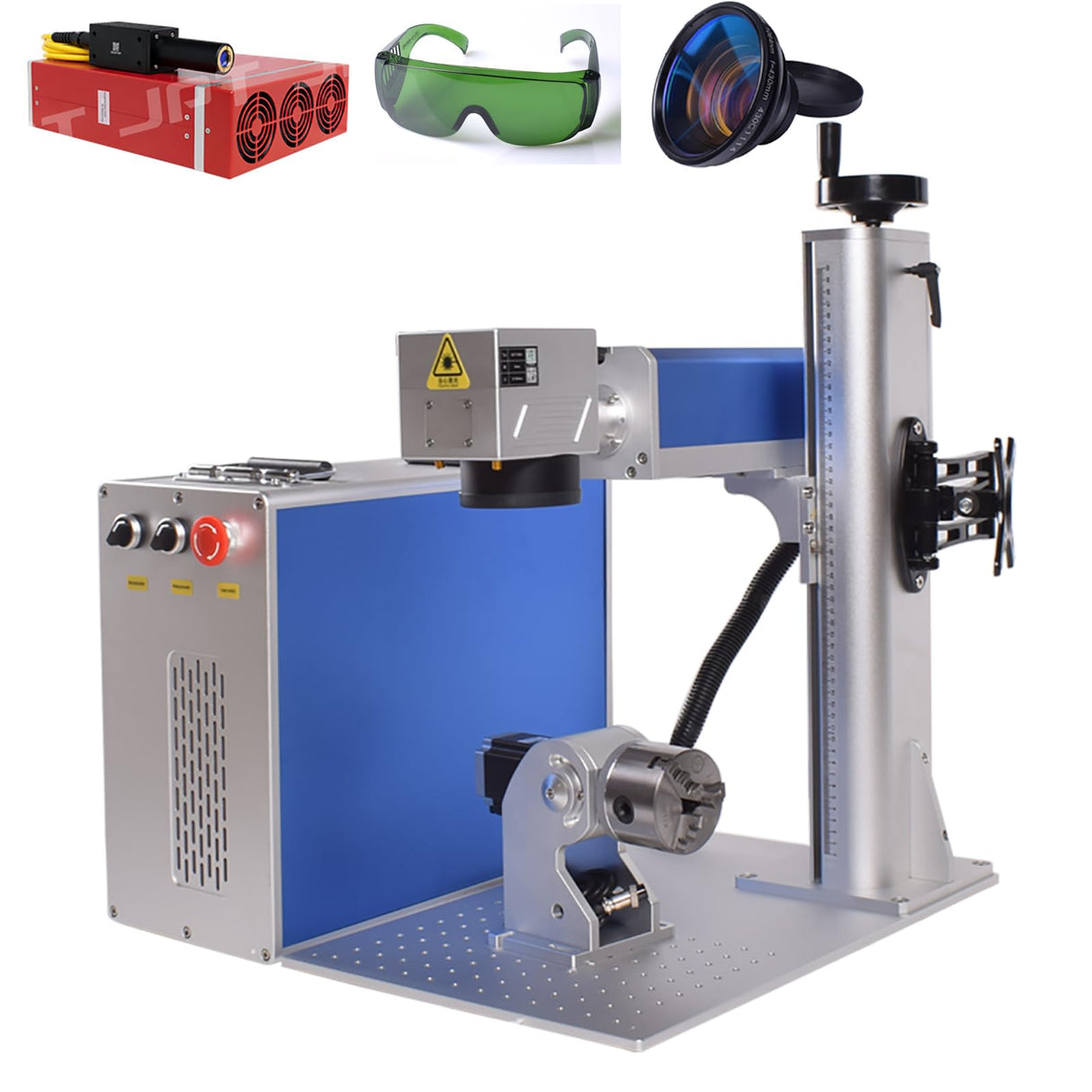 Ovsuqu Fiber Laser Engraver JPT MOPA100W E2 Fiber Marking Machine with 80mm Rotary Axis Metal Laser Engraving Machine 200x200mm+300x300mm for Metal (JPT MOPA 100W E2) Ovsuqu