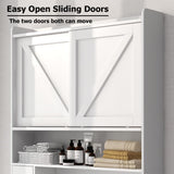 LINLUX Over The Toilet Storage Cabinet, Farmhouse Storage Cabinet Over Toilet with 2 Sliding Doors, Home Space-Saving Toilet Rack for Bathroom, Laundry, White LINLUX