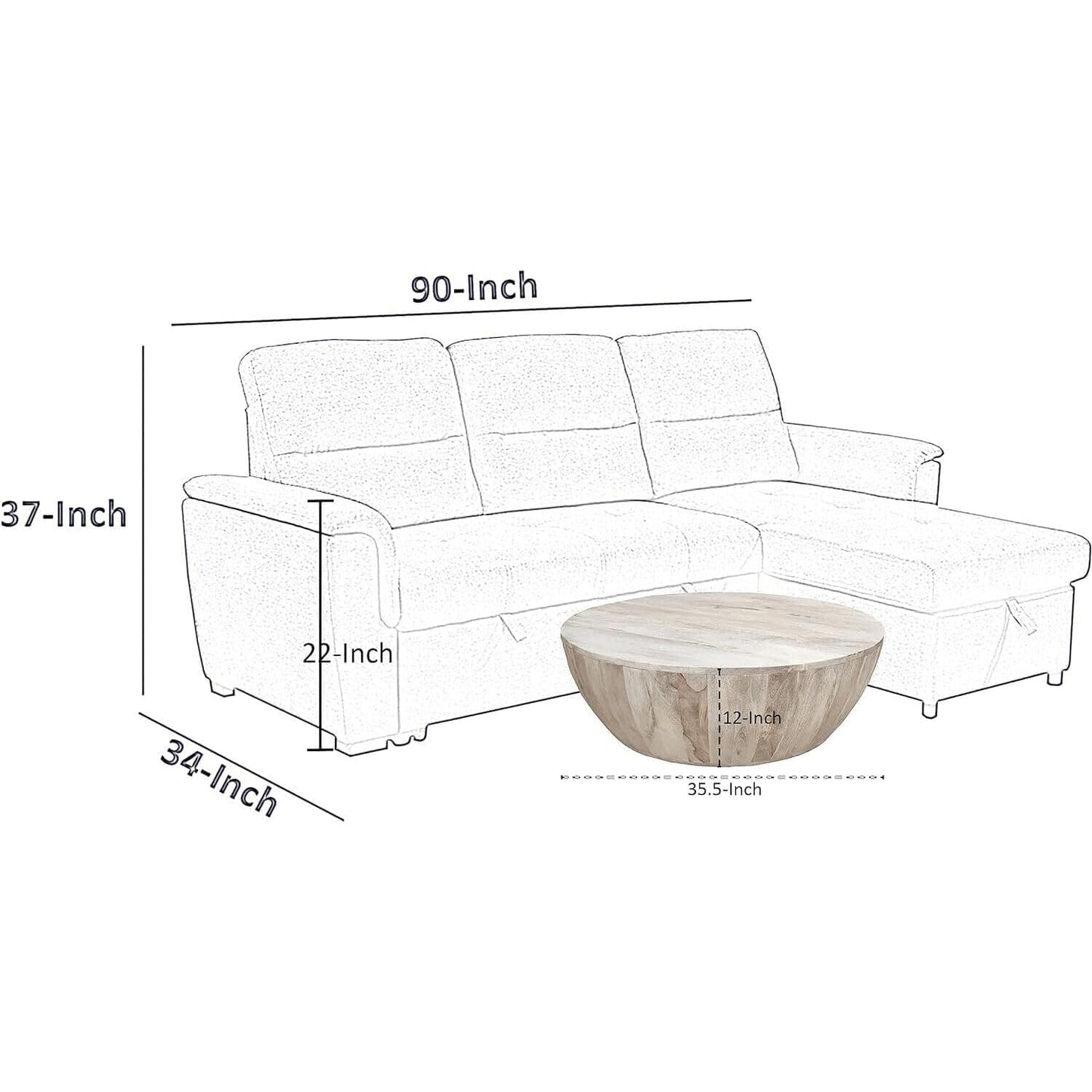 Maykoosh Vintage Vogue 36 Inch Round Mango Wood Coffee Table, Subtle Grains, Distressed White - WoodArtSupply