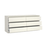 Tvilum 6 Drawer Double Dresser, Bedroom Furniture, Handle-free Drawers, Contemporary, White Tvilum