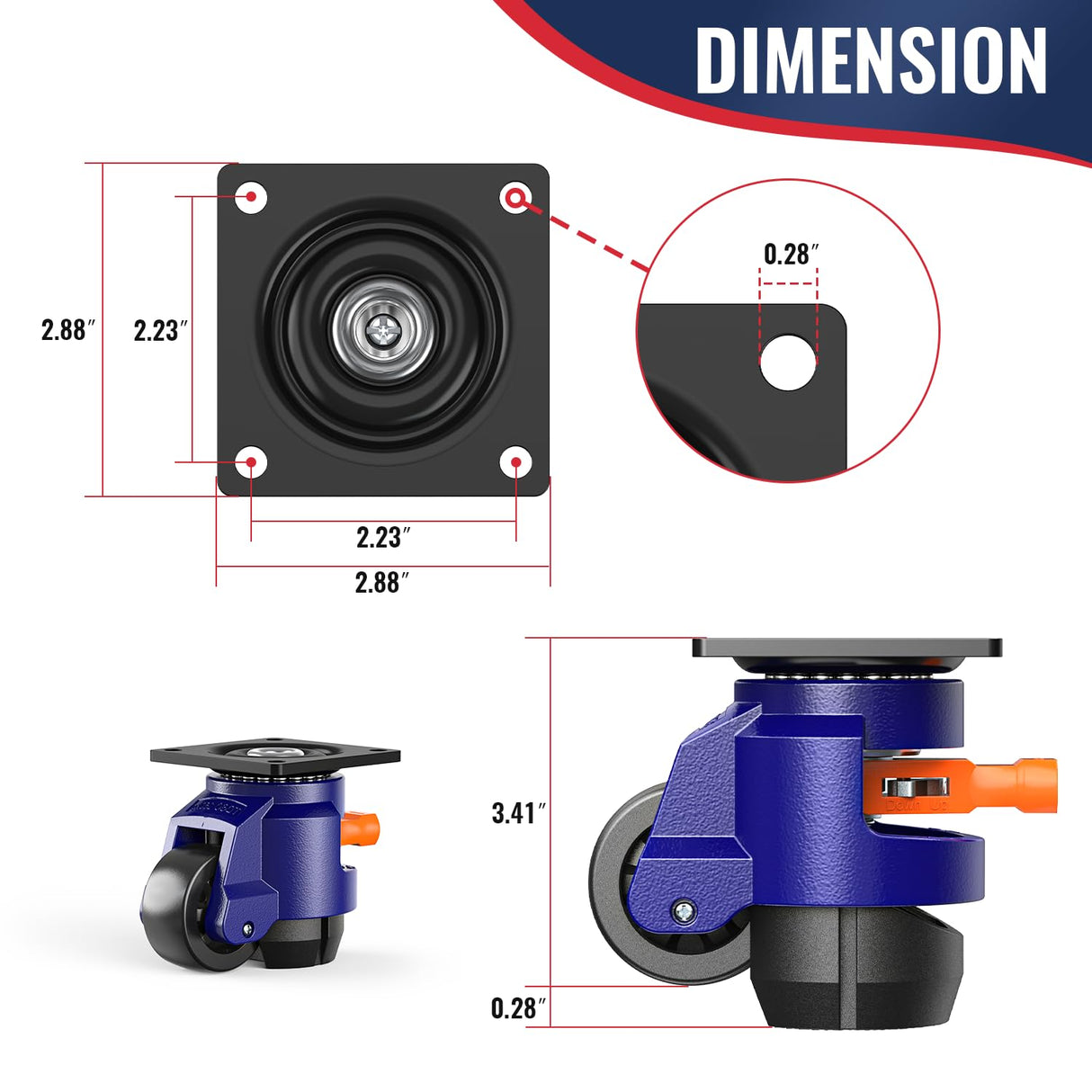 KOSTANZO Leveling Casters with Ratchet Handle Design Total Capacity 2200Lbs Heavy Duty Casters Set of 4 Workbench Casters with Adjustable Leveling Pads KOSTANZO