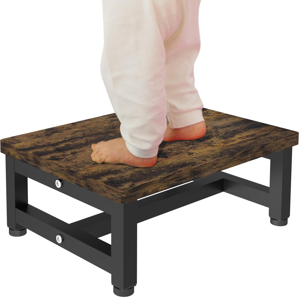 Tigerden Wooden Step Stool for Toddlers Kids and Adults, Heavy Duty Stepping Stools with 300 LB Load Capacity, Foot Step Stool for Bed, Bedroom, Living Room, Bathroom, Kitchen- Rustic Brown & Black Tigerden