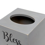 Elegant Designs HG2024-GRW Decorix Farmhouse Square Wood Decorative Tissue Box Cover w Bless You Black Script & Sliding Base for Vanity, Bathroom, Bedroom, Livingroom, Office, Desk, Table, Gry Wash Elegant Designs
