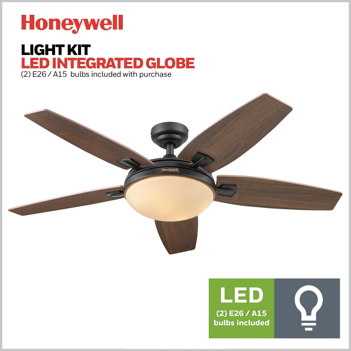 Honeywell Ceiling Fans Carmel Modern 48 Inch Ceiling Fan with Light, Remote Control Fan, LED Indoor Fan with 5 Blades, Gray Ironwood and Brown Maple Blade Finish Options, Bronze (50197-01) Honeywell