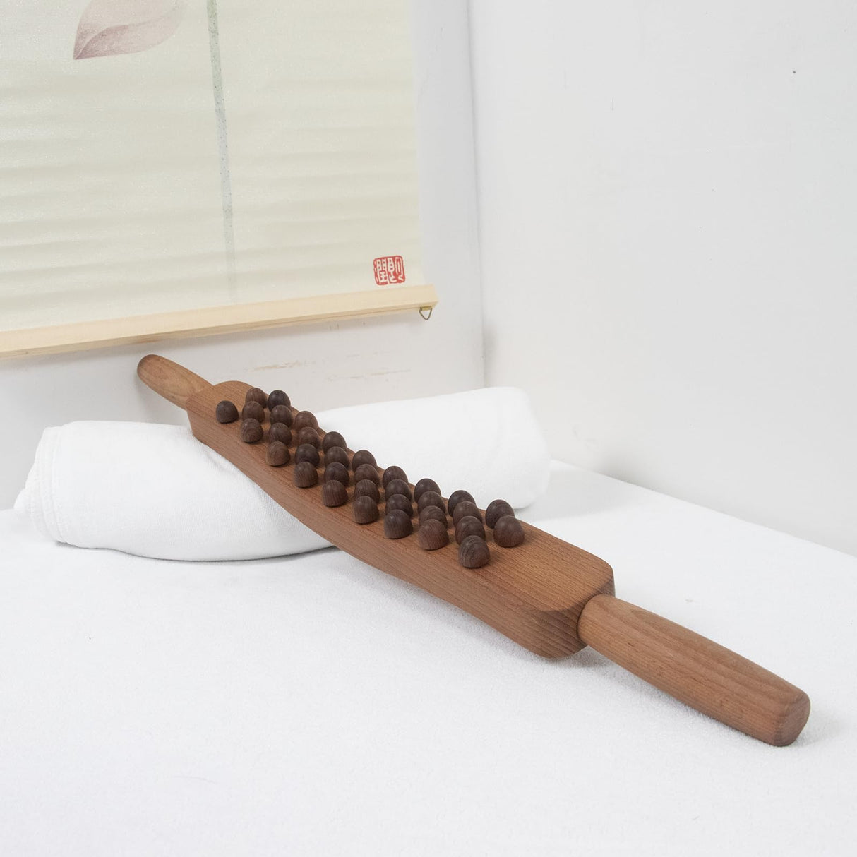 Goodtar Guasha Wood Stick Tools Wooden Therapy Scraping Lymphatic Drainage Massager, Double Row 34 Beads Point Treatment Gua Sha Tools for Back Leg, Anti-Cellulite and Pain Relief(Two Row,34 Beads) Goodtar