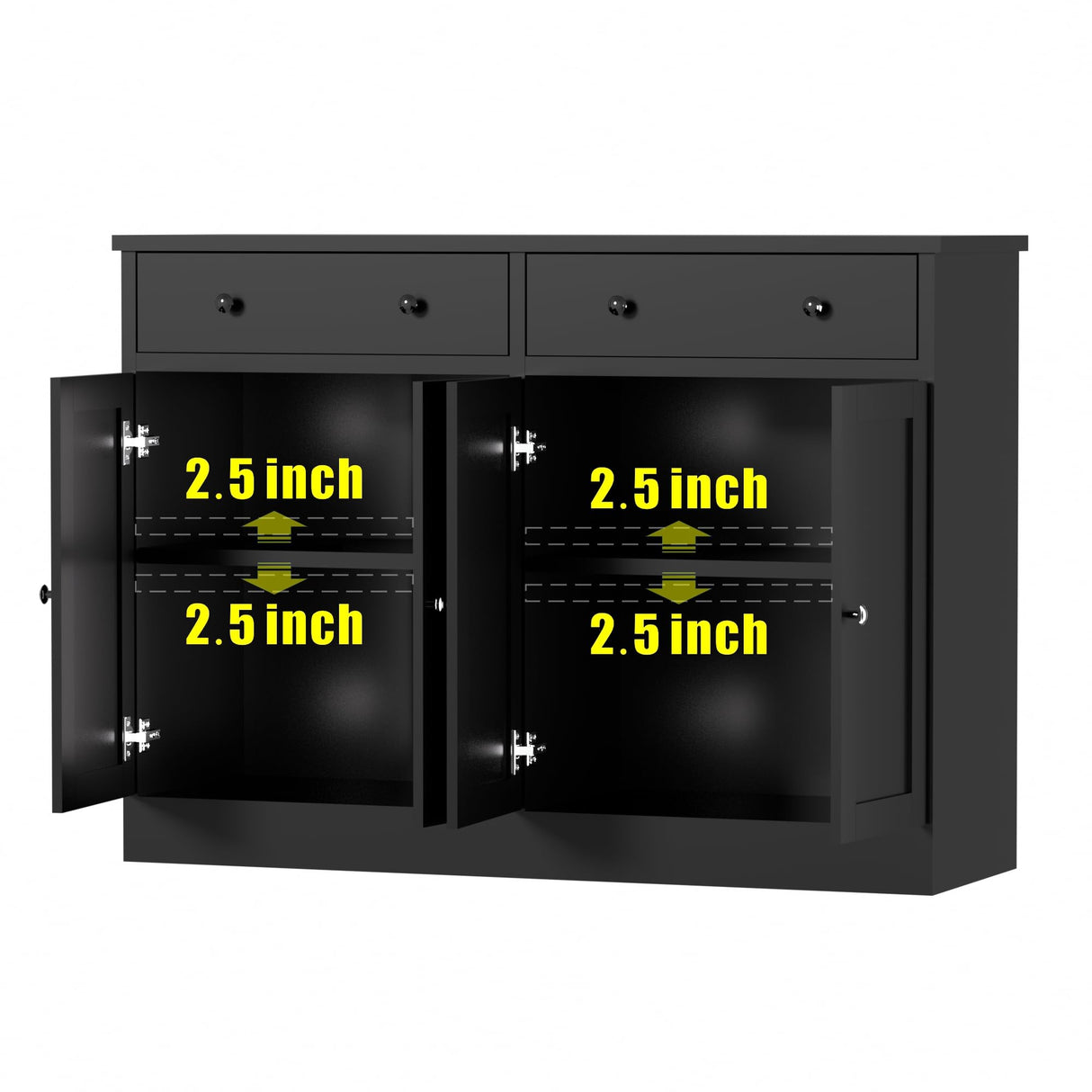 holzart Black Buffet Storage Cabinet with doors and drawers, 49" W Coffee Bar Cabinet, Kitchen Buffet Sideboard for Living Room, Kitchen holzart