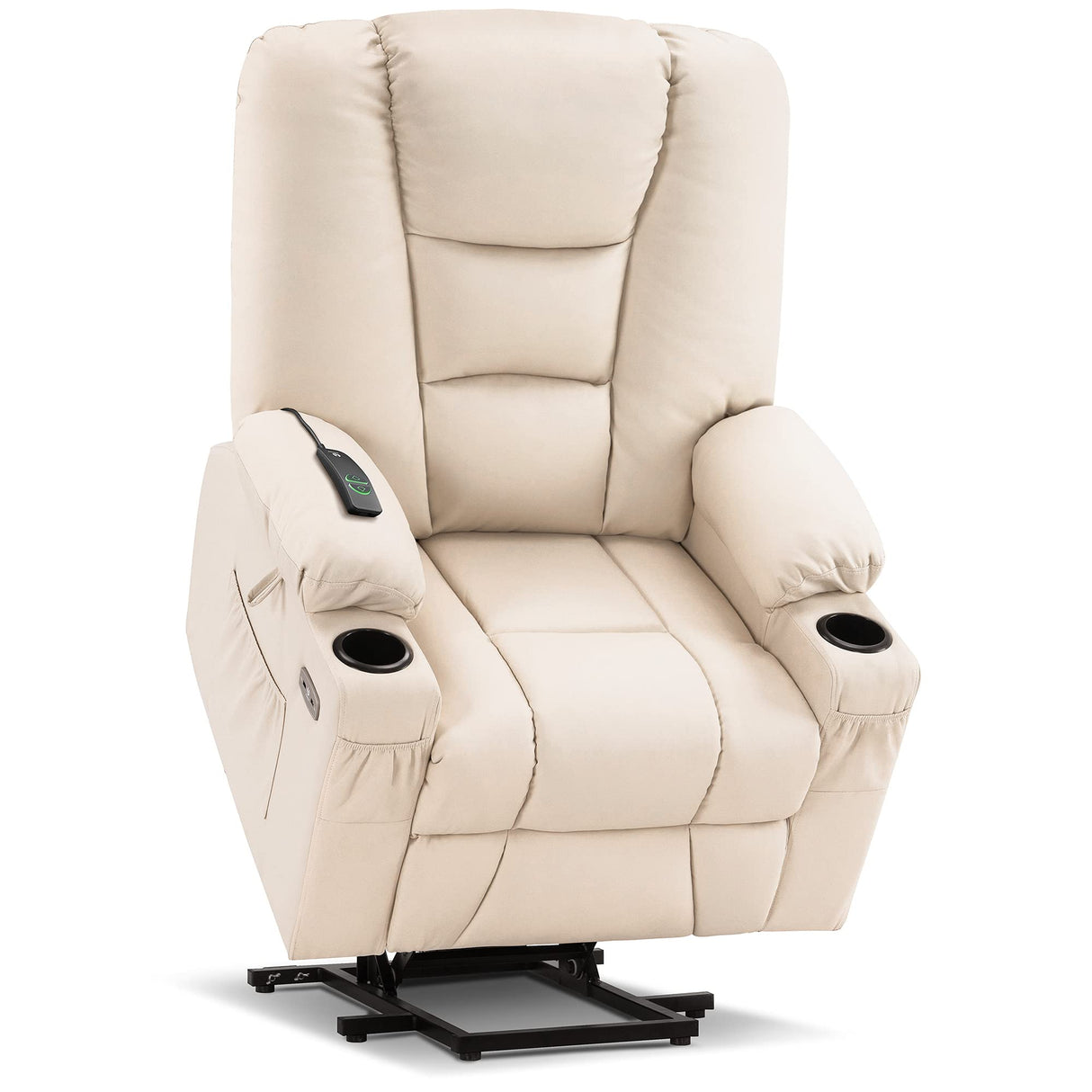 MCombo Large Power Lift Recliner Chair Sofa with Massage and Heat for Big and Tall Elderly People, 3 Positions, Cup Holders, and USB Ports, Faux Leather 7539 (Large, Cream White) MCombo
