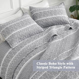 Andency King Size Quilt Set Grey, 3 Pieces Boho Lightweight Soft Striped Bedspread for All Season (106"x96"), Gray Printed Bohemian Microfiber Reversible Coverlet Comforter Sets