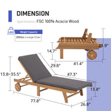 Patiorama Patio Acacia Wood Chaise Lounge Set of 2, Outdoor Folding Lounge Chair Recliner w/Adjustable Backrest, Wheels,Padded Cushion, Portable Sun Lounger Pool Chair for Deck,FSC Certified,Dark Grey Patiorama