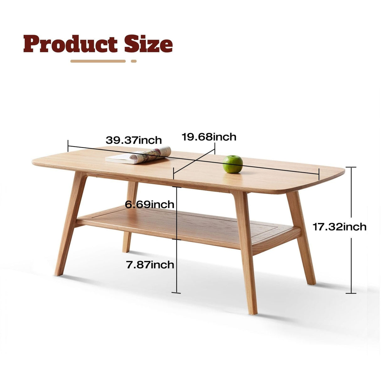 Vadisun 2-Tier Coffee Table with Storage Shelf, Natural Color 100% Solid Wood Table for Living Room, Elegant Furniture for Small Apartment (Natural, 39.37“ x 19.69” x 17.32“) Vadisun