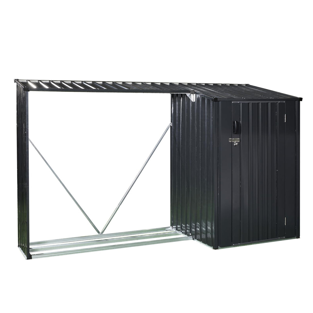 YOPTO 106.5" Outdoor Steel Firewood Rack Metal Storage Shed with Door and Reinforced Base,Multi-Functional 2 in 1 Waterproof Cabinet W/Roof,for Equipment Machines,Black YOPTO