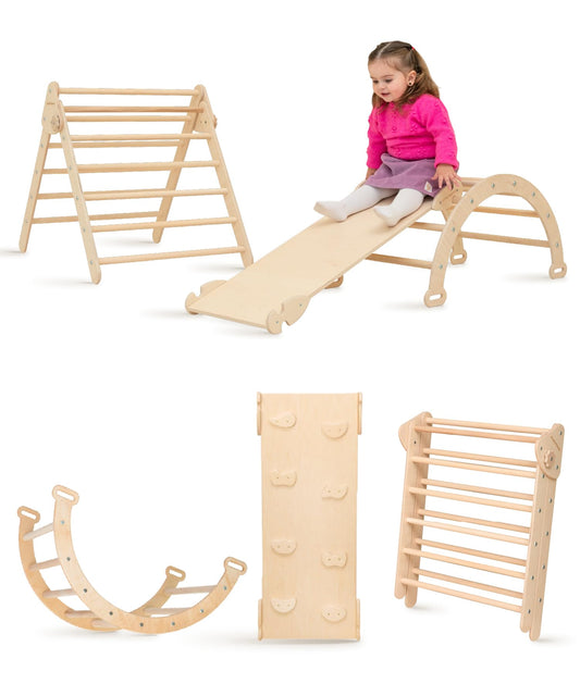 Woodandhearts Pikler Triangle Set: Baby Climbing Toys for Toddlers - 3 in 1 Pikler Triangle Gym Montessori Foldable Climber