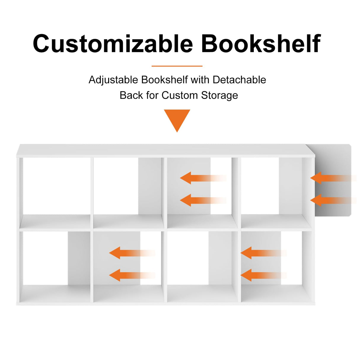 Sweetcrispy 8 Cube Storage Organizer - Open Cube Bookshelf with 4 Removable Back Panels, Display Storage Bookcase for Living Room, Bedroom, Entrance Hall, Home Office，47.7" L×11.6" W×24" H, White Sweetcrispy
