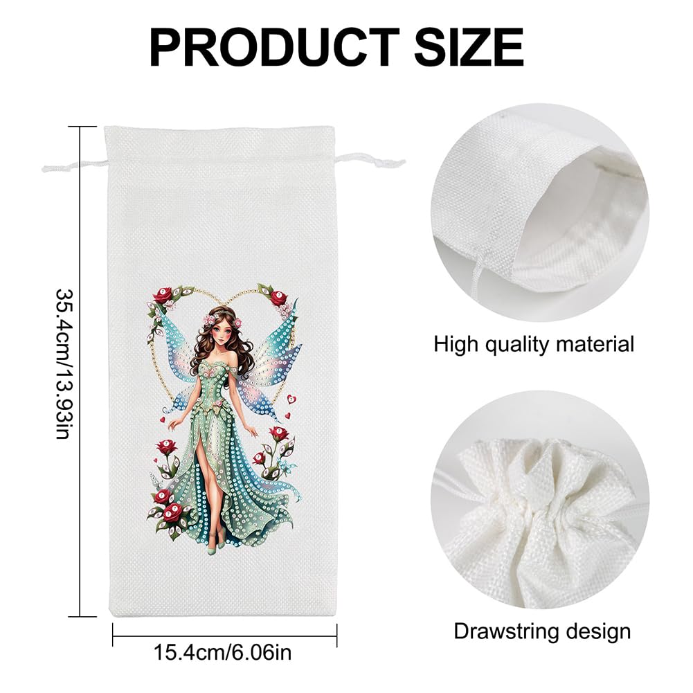 Diamond Art Painting Wine Bottle Gift Bags Kit DIY Linen Wine Wrapping Bags with Diamond Art Design, Champagne Decorative Bags for Christmas, Weddings, Birthdays, and Parties (Fairy) WoodArtSupply