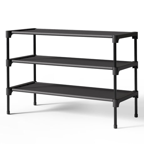 Kitsure Shoe Rack - Premium Non-Woven Shoe Rack Shelf, Shoe Organizer for Closet, Entryway, Garage & Corridor, Sturdy & Durable Long Stackable Shoe Shelves, Medium, Black Kitsure