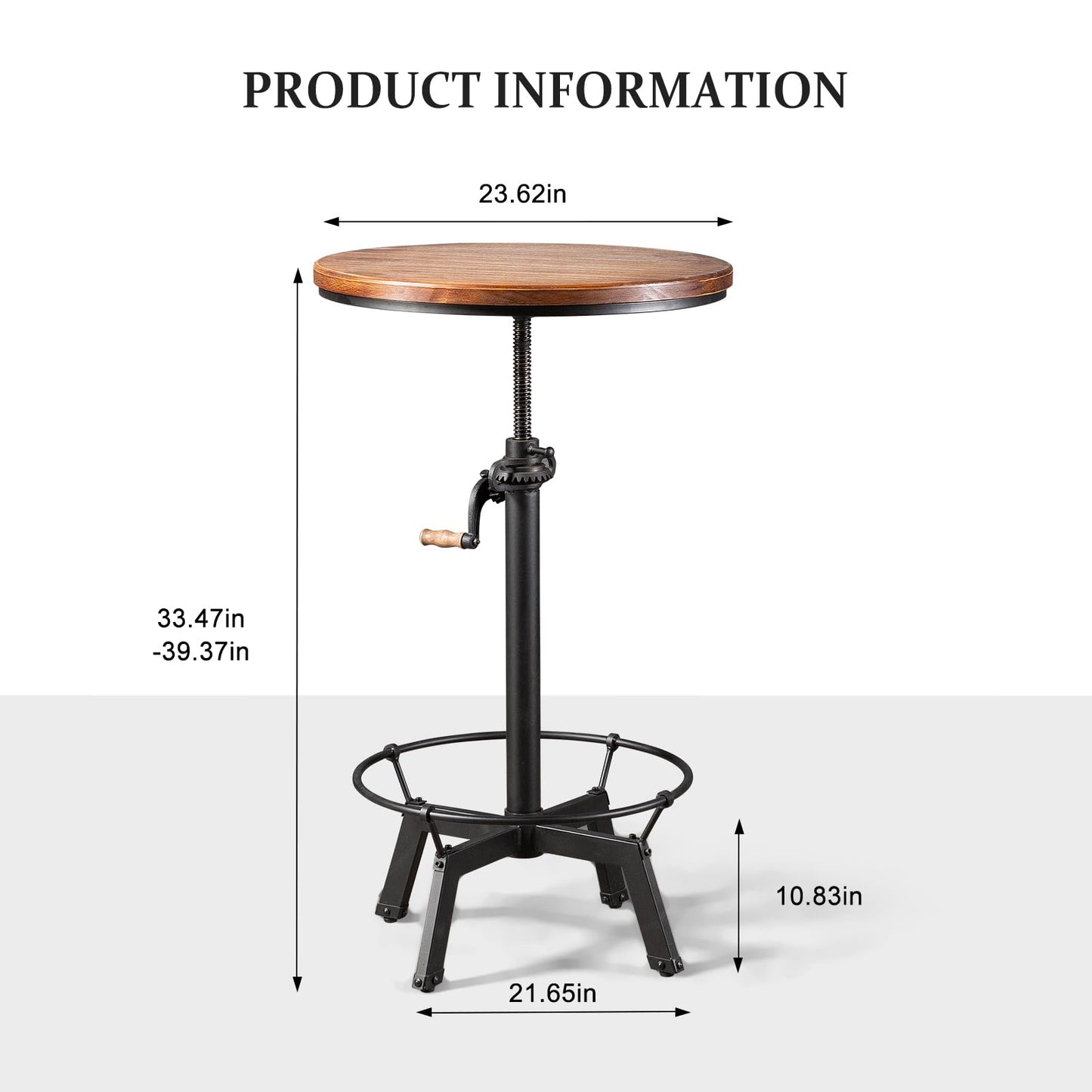 LOKKHAN Adjustable Industrial Bar Table with Swivel Top - Vintage Style Bistro Table with Crank Handle