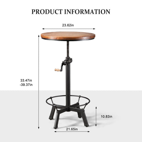 LOKKHAN Adjustable Industrial Bar Table with Swivel Top - Vintage Style Bistro Table with Crank Handle LOKKHAN
