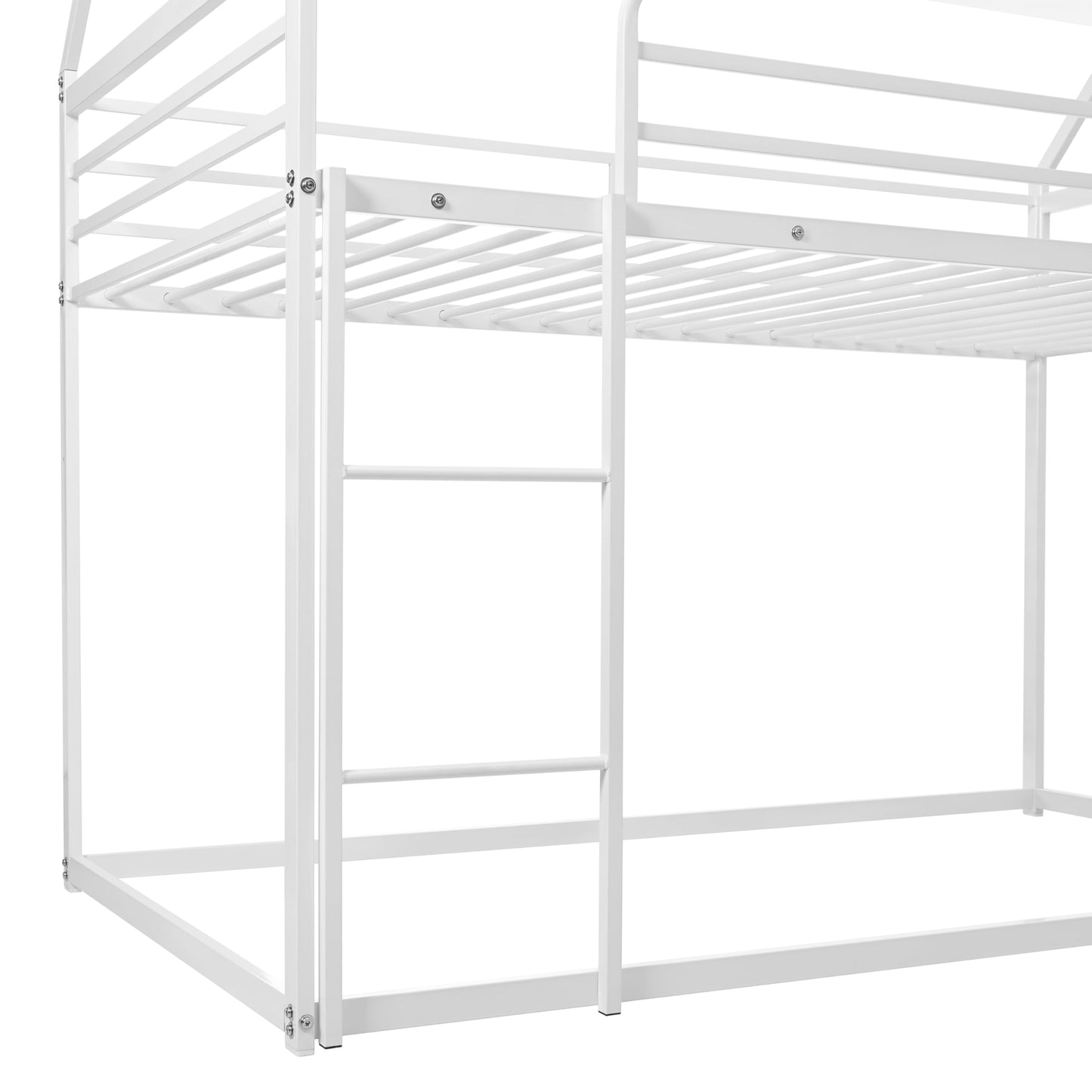 NKISHECK Metal Twin Over Twin Bunk Bed with Slide, Low House Bunk Bed for Girls Boys, White