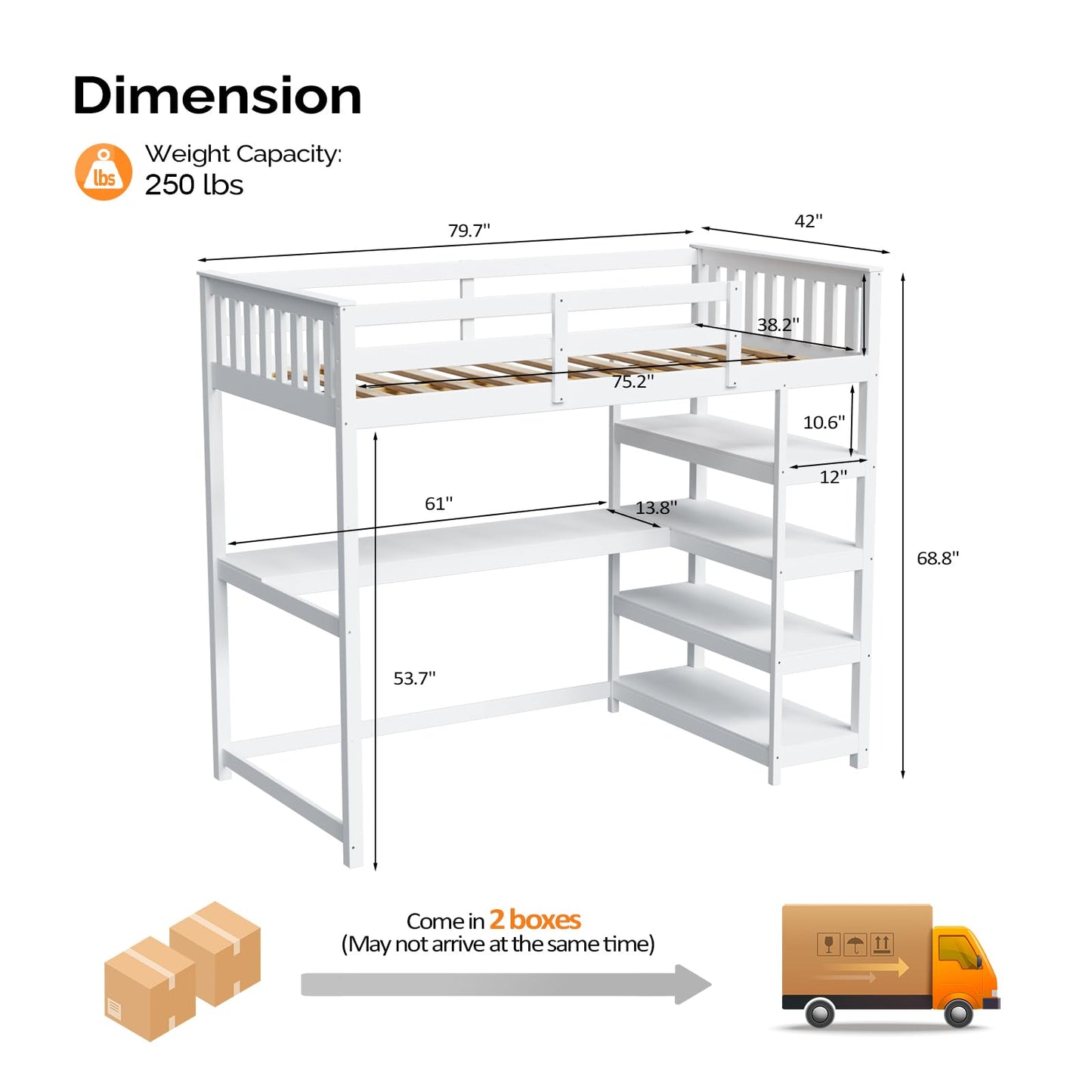 Bunk Bed with Desk and 4-Layer Shelves, Loft Bed Twin Size with Under Desk and Bookcase Storage, Twin Bed Frame for Kids, Adults& Young Teens, White - WoodArtSupply