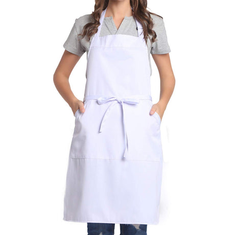 BIGHAS Adjustable Bib Apron with Pocket Extra Long Ties for Women Men, 18 Colors, Chef, Kitchen, Home, Restaurant, Cafe, Cooking, Baking (White) BIGHAS