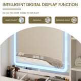 Vabches Makeup Vanity Desk, Vanity Mirror with Lights Desk and Chair, White Vanity Table with Large Storage Drawers and Shelves, Time and Temperature Display, 3 LED Lighting Modes Adjustable, White Vabches