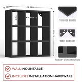 Helsin 9 Grid Vintage Coffee Mug Display Rack, 16inch Wall Mounted Wooden Curio Shadow Box Shelf, Cup Floating Shelves Display and Organizer (Black) Helsin