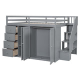 Harper & Bright Designs Grey Full Size Loft Bed with Storage Stairs and Wardrobes Harper & Bright Designs