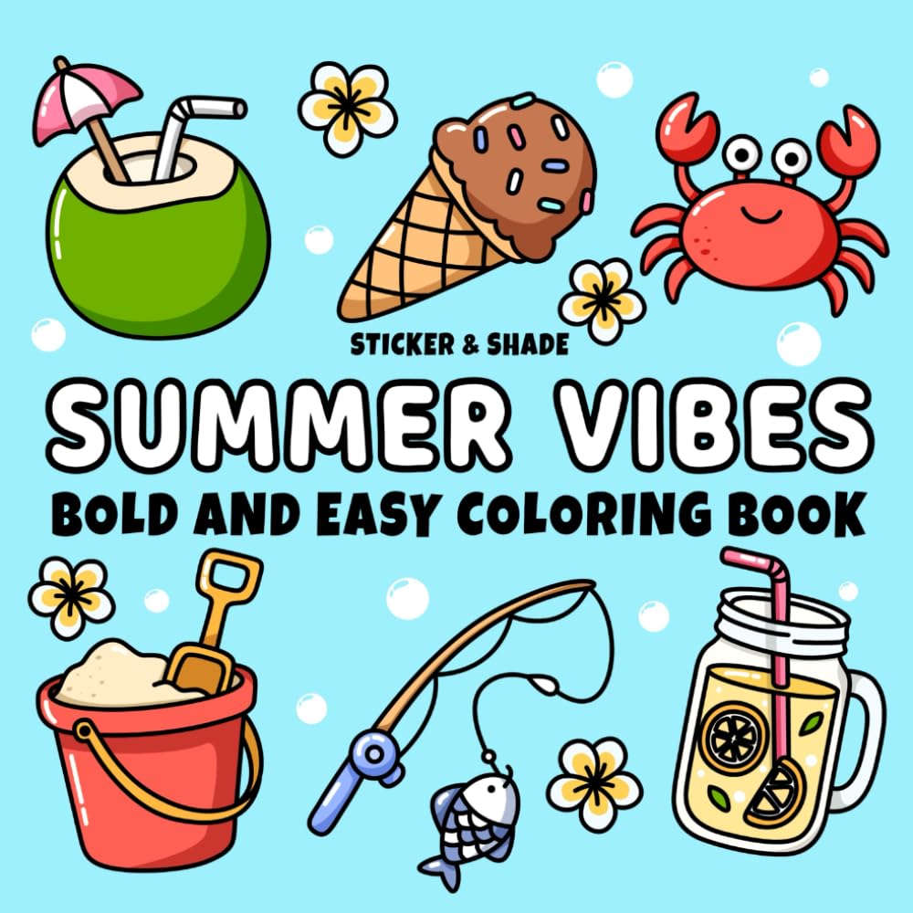 Summer Vibes: Bold and Easy Coloring Book for Kids, Teens, & Adults featuring Fun Summer Designs (The Bold and Easy Series) WoodArtSupply