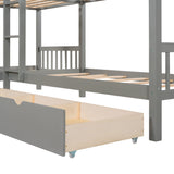 MERITLINE Quad Bunk Beds with Storage,4 Twin Bunk Bed for Kids, Solid Wood L Shaped Bunk Bed 4 Bed Bunk Beds for Kids,Teens, Adults,Grey MERITLINE