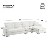 Acosure 119" Modern Oversized Sectional Sofa with Chaise Lounge,L-Shaped Luxury Couch Set W/ 2 Free Pillows,Line Design,5-seat Chenille Indoor Furniture for Living Room,Apartment,Office,White Acosure