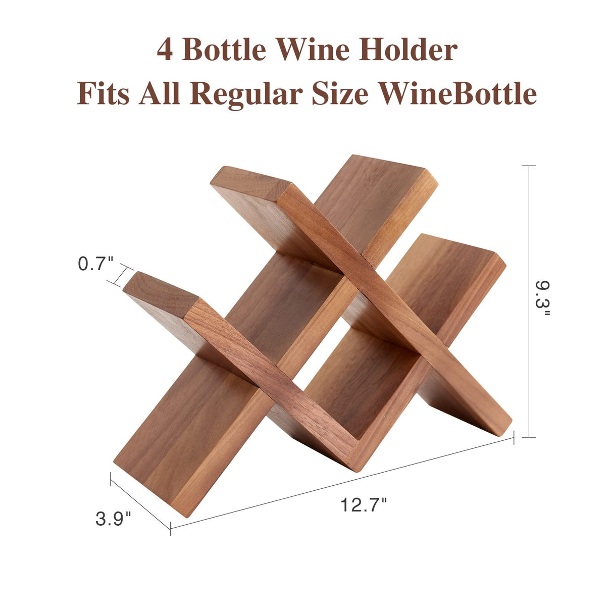 TREOAKWIS Wine Rack Countertop Oak Solid Wood Wine Organizer Rack 4 Bottles Holder for Wine, Drinks, Beer, Suit for Home, Bar, Kitchen,Cellar Basement (Walnut) TREOAKWIS