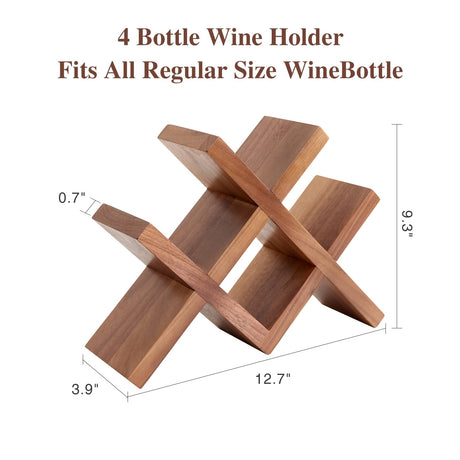 TREOAKWIS Wine Rack Countertop Oak Solid Wood Wine Organizer Rack 4 Bottles Holder for Wine, Drinks, Beer, Suit for Home, Bar, Kitchen,Cellar Basement (Walnut) TREOAKWIS