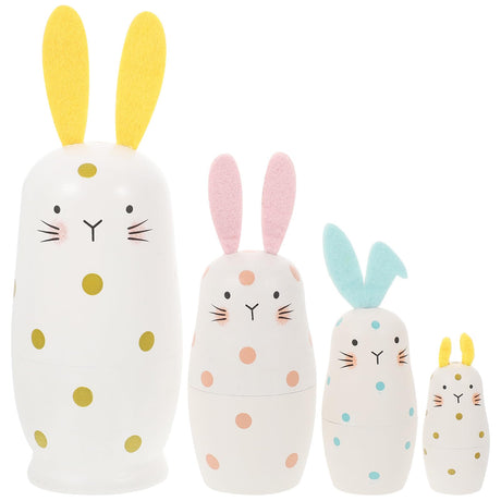 DEARMAMY Bunnies Nesting Doll: 4-Layers Wooden Stacking Dolls - Pastel Colored for Easter Party Home Decoration Boys Girls DEARMAMY