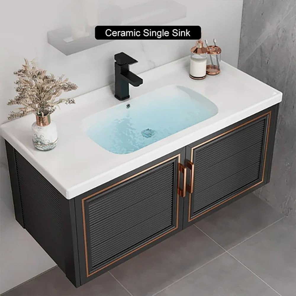 Weibath 28" Black Floating Bathroom Vanity Wall Mounted Bathroom Vanities Cabinet with Sink Combo Weibath